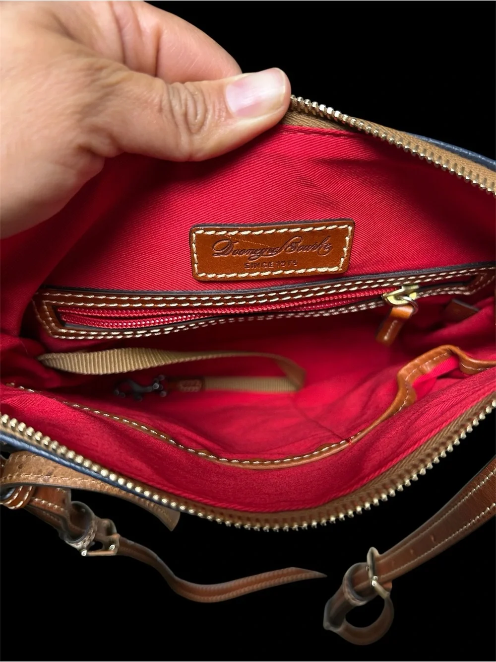 Dooney & Bourke Navy Pebble Leather Crossbody with Brown Trim
